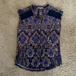 Daniel Rainn Caleena Pleated Shoulder Crochet Detail Knit Top Medium